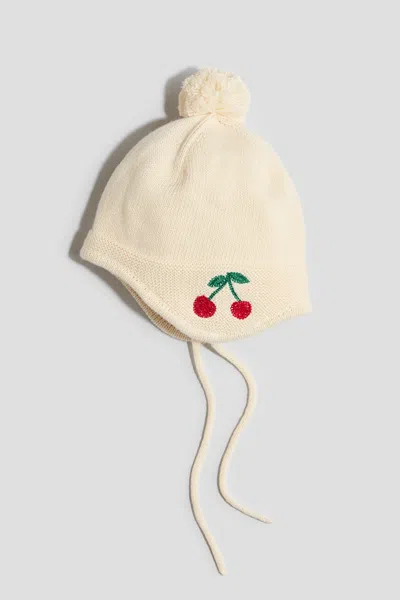 H&m Kids' Embroidered-detail Beanie With Earflaps In Neutral