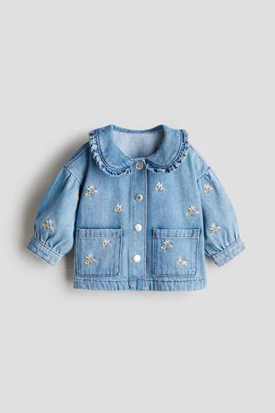 H&m Kids' Embroidered-detail Denim Jacket In Blue