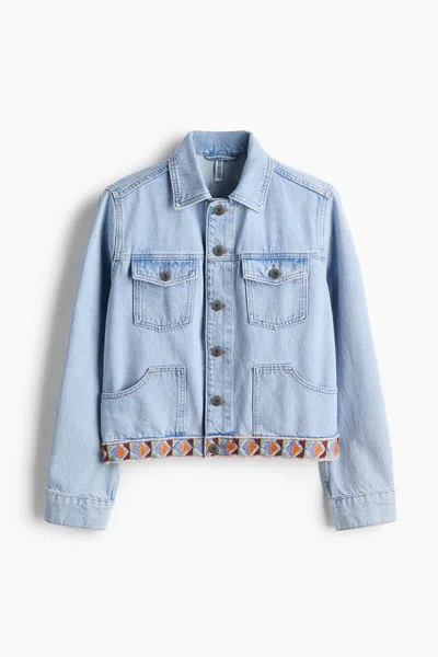 H&m Embroidered-detail Denim Jacket In Blue