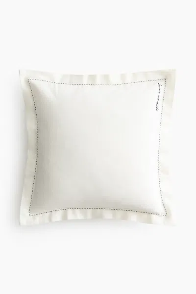 H&m Embroidered-detail Linen-blend Cushion Cover In White