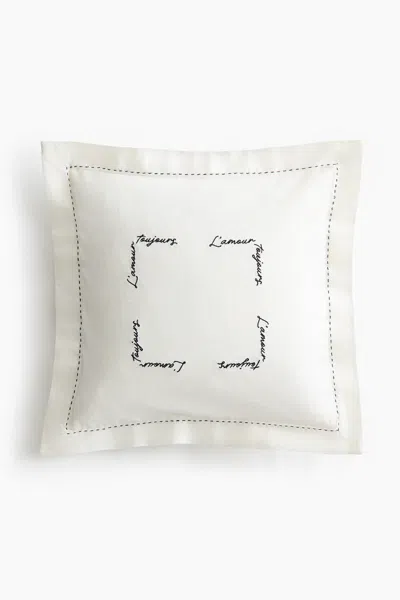 H&m Embroidered-detail Linen-blend Cushion Cover In Neutral