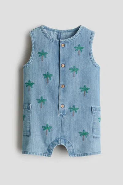 H&m Kids' Embroidered-detail Romper Suit In Blue