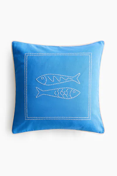 H&m Embroidered-motif Cushion Cover In Bright Blue/fish