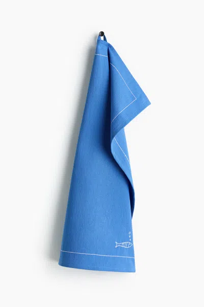 H&m Embroidered-motif Tea Towel In Blue