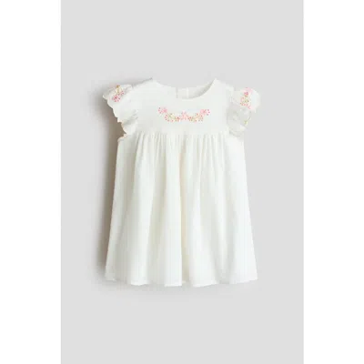 H&m Babies'  Embroidery-detail Cotton Dress In White
