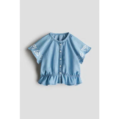 H&m Babies'  Embroidery-detail Denim Blouse In Blue