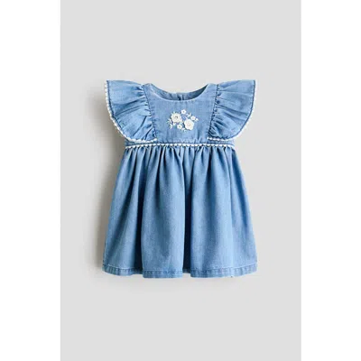 H&m Babies'  Embroidery-detail Denim Dress In Blue