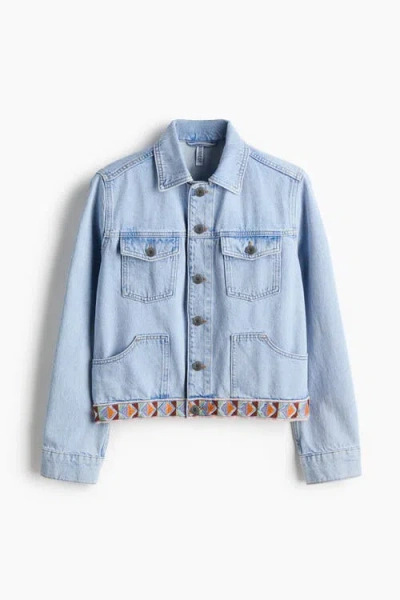 H&m Embroidery-detail Denim Jacket In Blue