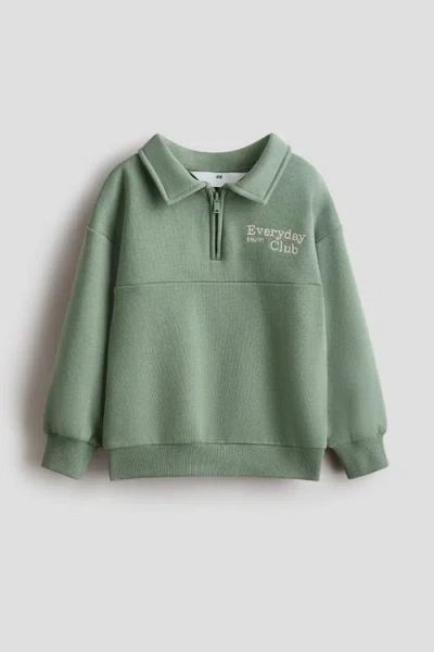 H&m Kids'  Embroidery-detail Zip-top Sweatshirt In Green