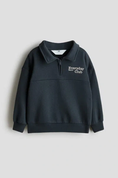 H&m Kids'  Embroidery-detail Zip-top Sweatshirt In Blue