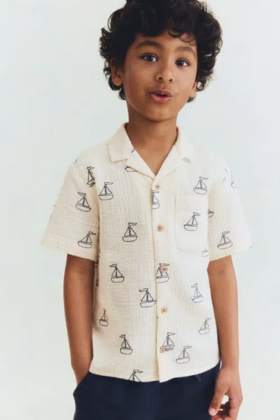 H&m Kids'  Embroidery-motif Cotton Shirt In Neutral