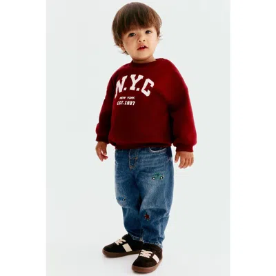 H&m Babies'  Embroidery-motif Jeans In Burgundy