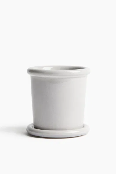 H&m Extra-small Stoneware Plant Pot With Saucer In Gray