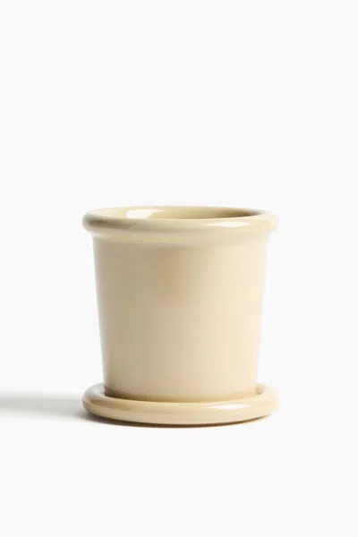H&m Extra-small Stoneware Plant Pot With Saucer In Neutral