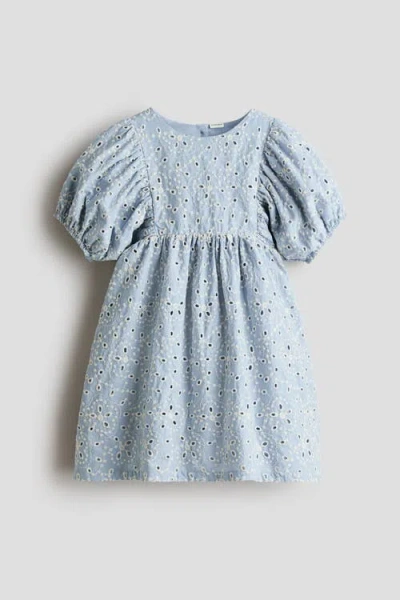 H&m Kids'  Eyelet-embroidered Cotton Dress In Blue