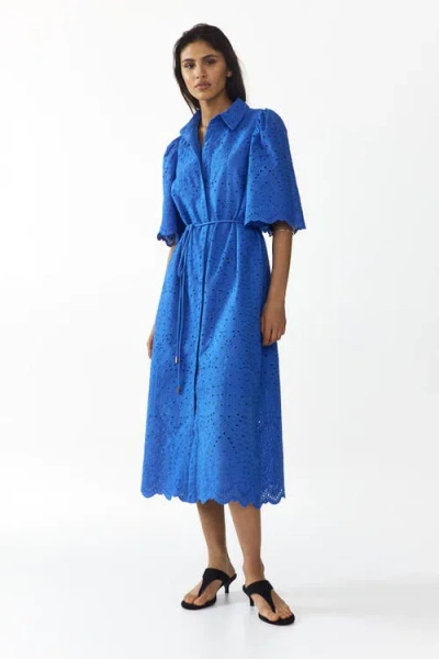 H&m Eyelet-embroidered Cotton Shirt Dress In Blue