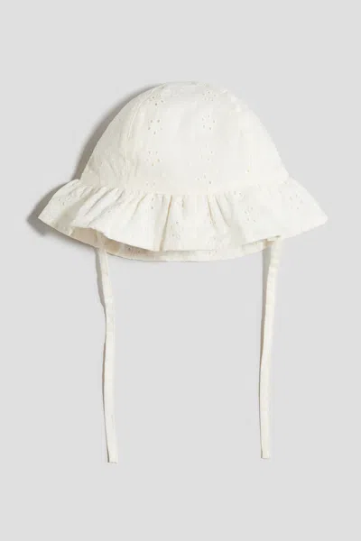 H&m Kids' Eyelet-embroidered Cotton Sun Hat In White