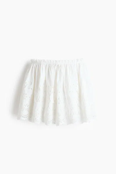 H&m Eyelet-embroidered Drawstring Skirt In White
