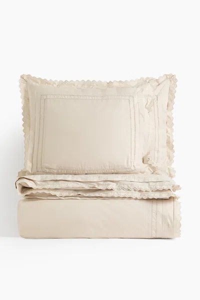 H&m Eyelet-embroidered King/queen Duvet Cover Set In Brown