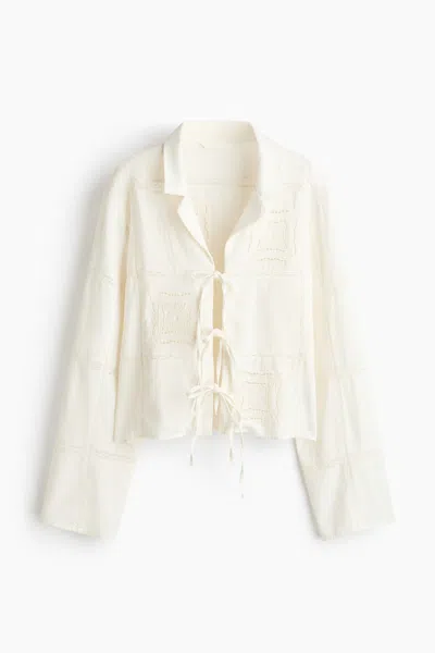 H&m Eyelet-embroidered Linen-blend Jacket In Neutral
