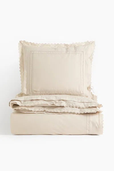 H&m Eyelet-embroidered Twin Duvet Cover Set In Gold