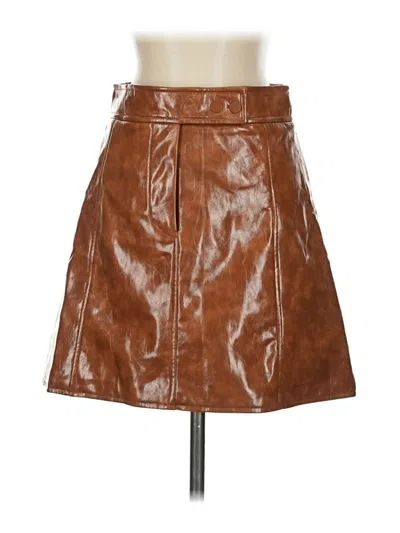 Pre-owned H&m Faux Leather Skirt In Brown