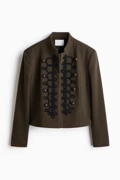 H&m Felted Button-detail Jacket In Green