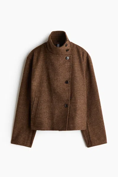 H&m Felted Funnel-collar Jacket In Brown