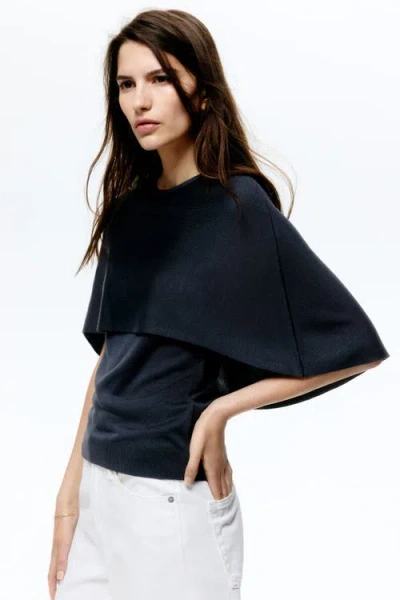 H&m Fine-knit Cape Top In Blue
