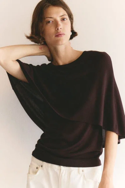 H&m Fine-knit Cape Top In Burgundy