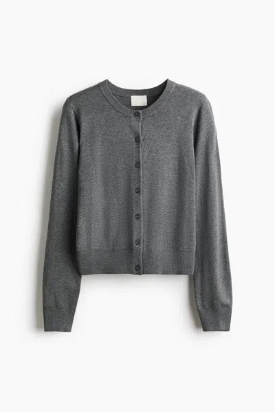 H&m Fine-knit Cardigan In Dark Gray Melange