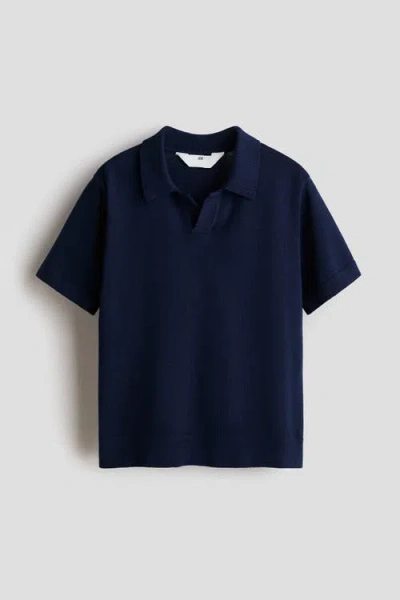 H&m Kids'  Fine-knit Cotton Polo Shirt In Blue
