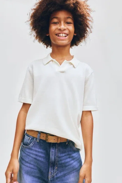 H&m Kids'  Fine-knit Cotton Polo Shirt In White