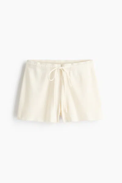 H&m Fine-knit Drawstring Shorts In White