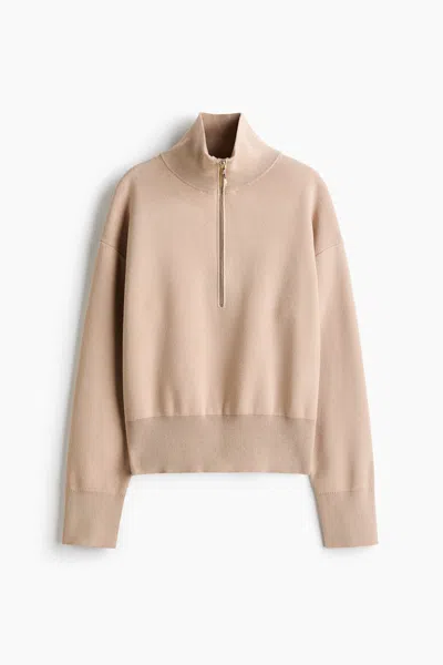 H&m Fine-knit Half-zip Sweater In Neutral