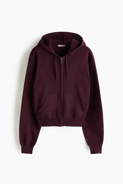 H&m Fine-knit Hooded Jacket In Brown
