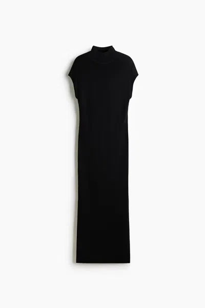 H&m Fine-knit Mock Turtleneck Dress In Black