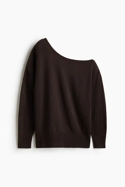 H&m Fine-knit One-shoulder Sweater In Brown