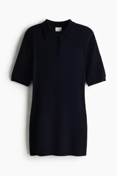 H&m Fine-knit Polo Dress In Black