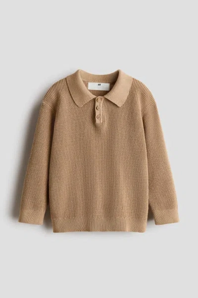 H&m Kids'  Fine-knit Polo Shirt In Brown