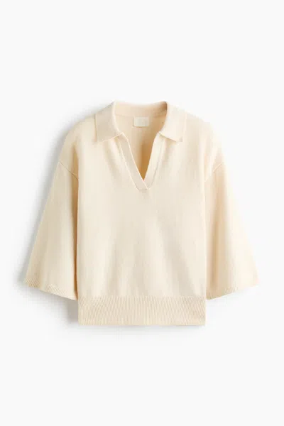 H&m Fine-knit Polo Shirt In Neutral