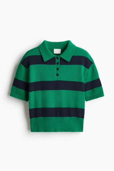 H&m Fine-knit Polo Shirt In Green