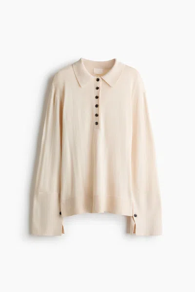 H&m Fine-knit Polo Shirt In Neutral