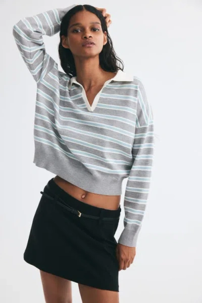 H&m Fine-knit Polo Shirt In Gray