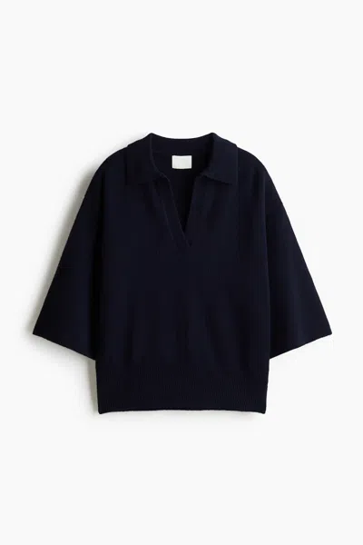H&m Fine-knit Polo Shirt In Blue