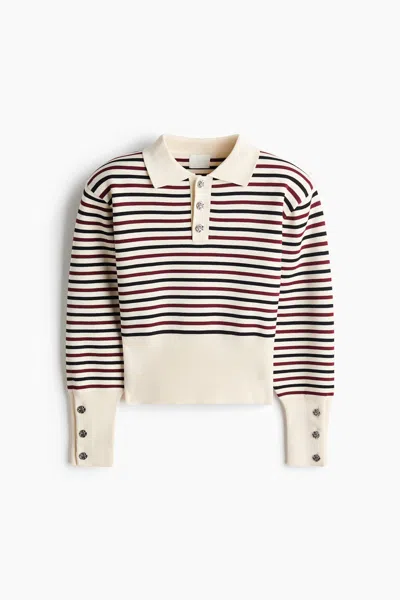 H&m Fine-knit Polo Shirt With Shoulder Pads In Brown