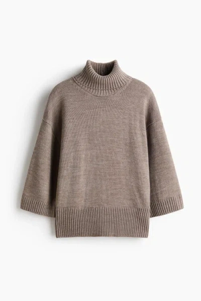 H&m Fine-knit Polo-neck Jumper In Brown