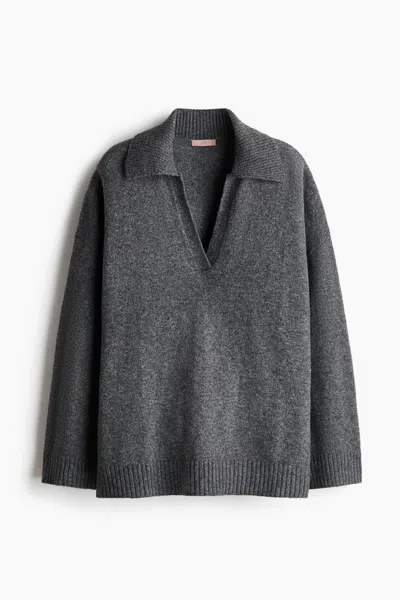 H&m Fine-knit Sweater With Collar In Gray