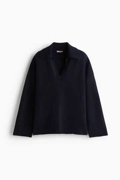 H&m Fine-knit Sweater With Collar In Blue