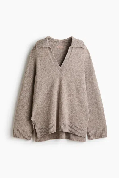 H&m Fine-knit Sweater With Collar In Neutral
